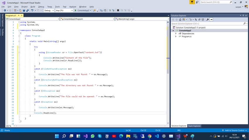 Try Catch Finally Implementation In C#